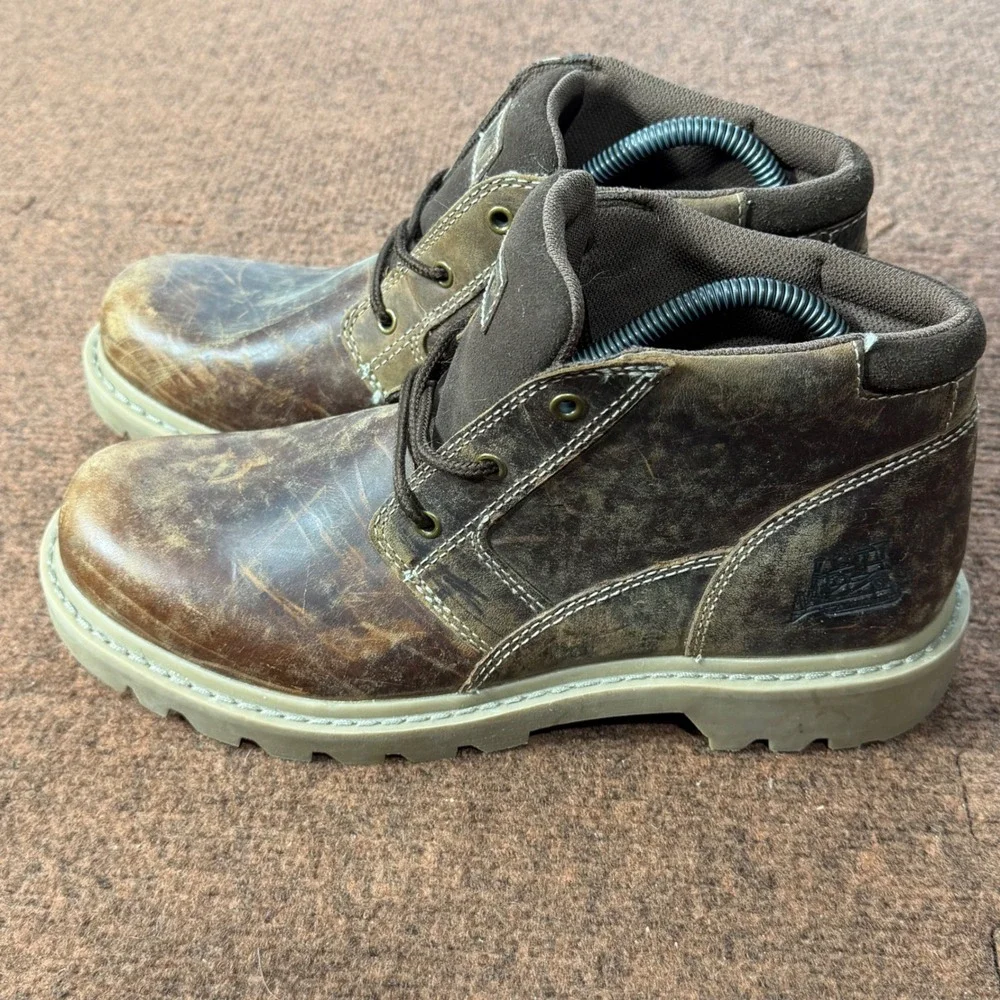 A- CAT Caterpillar Mens Abe Leather Canvas Boots Brown P714966 Size 8.5 shoes